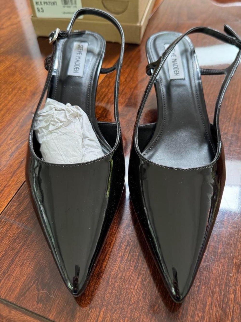 Steve Madden Black Patent Pointed Slingback Heels